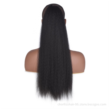 Wholesale Cheap Price High Quality 22 Inches Kinky Straight Afro Puff Synthetic Ponytail Hair Extensions With Drawstring